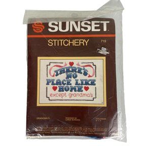VTG Sunset Stitchery Embroidery Kit There's No Place Like Home Except Grandma's